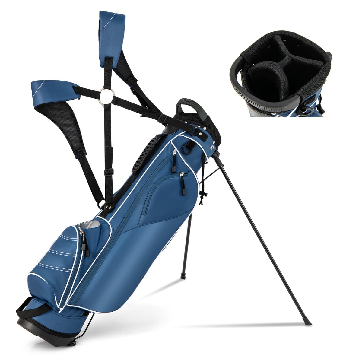 CostwaySac de Golf 9’’ Multifonctionnel avec Trépied en Polyester avec Sangles 4 Compartiments 17,2 x 25,2 x 79,5 cm Bleu